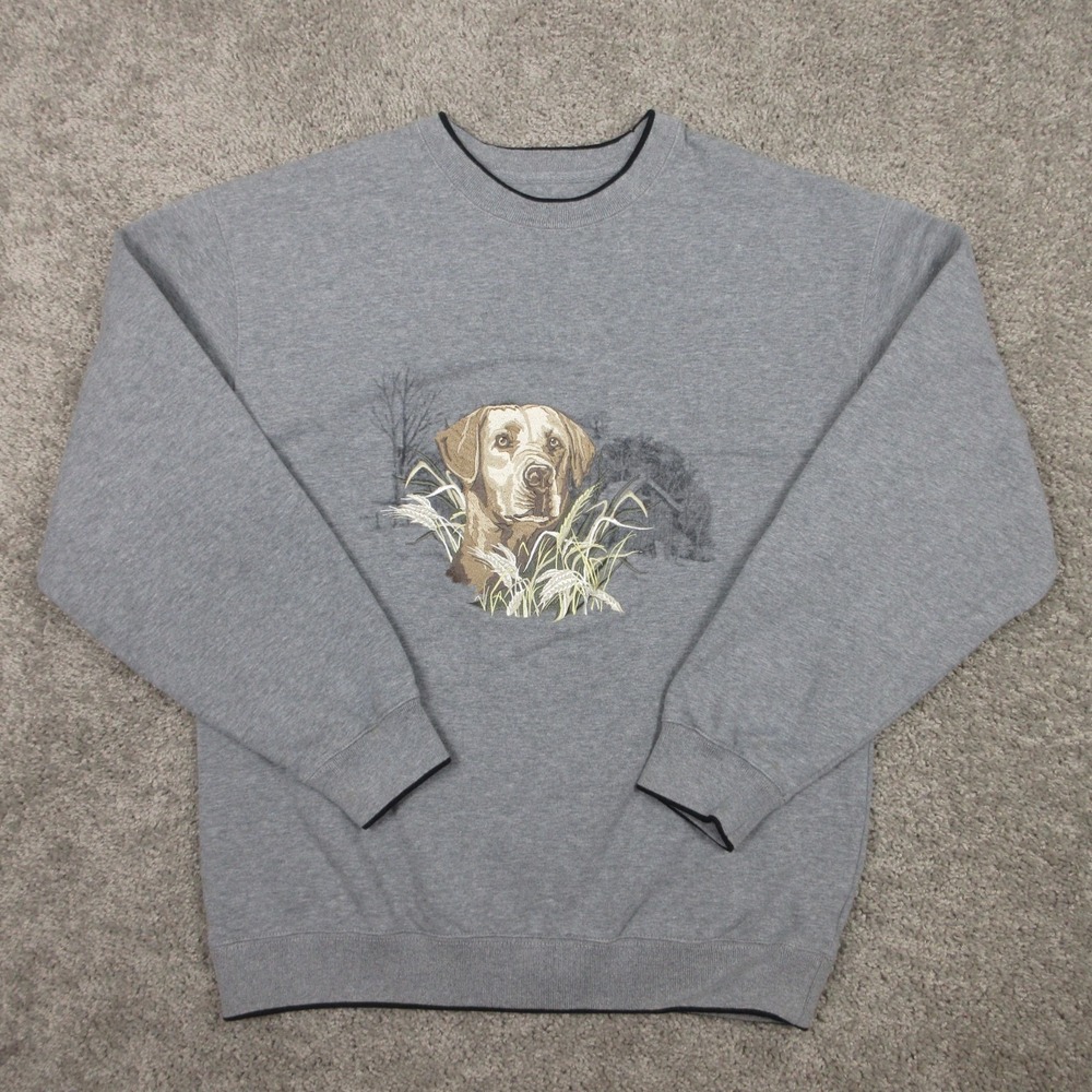 Croft & Barrow Sweater Mens Small Gray Embroidered Dog Crewneck Sweatshirt